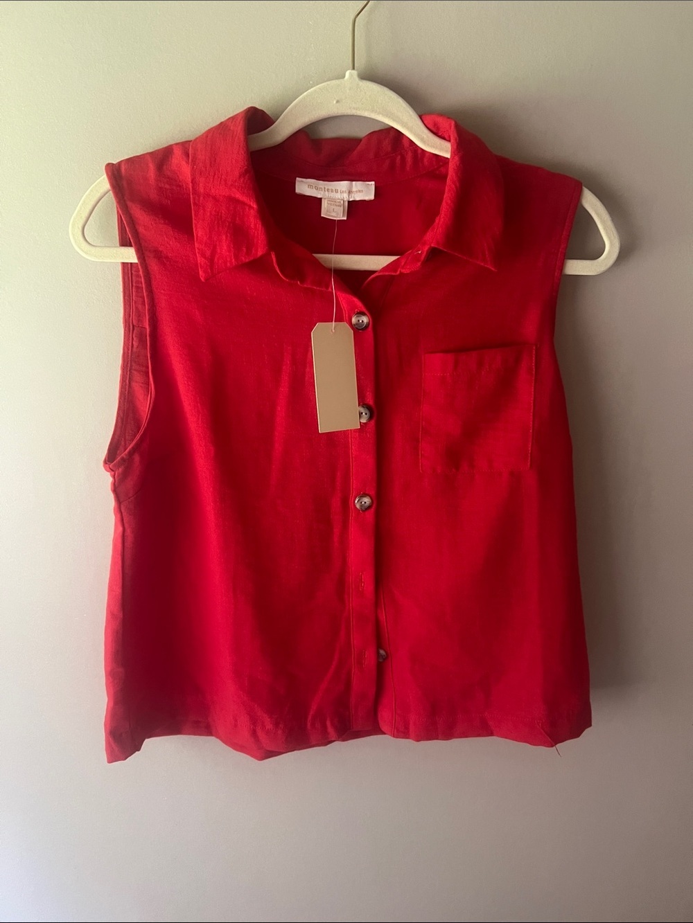 Monteau Red Sleeveless Button-Down Shirt